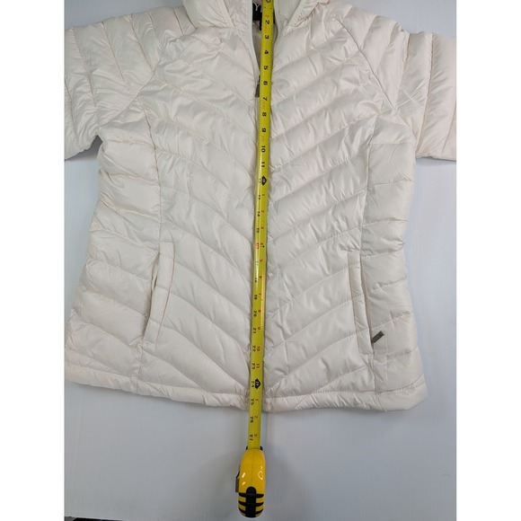 YMI Womens Off White Chevron Quilted Hooded Puffer Jacket J633 Large - Picture 6 of 9